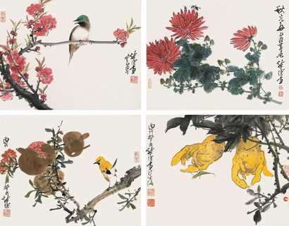 徐纯原 花鸟四帧 镜心